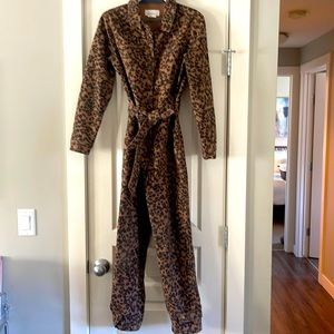 Anthropologie Denim Leopard Print Jumpsuit Size XS